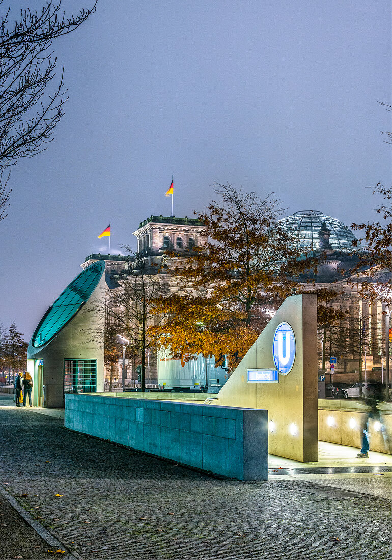 View of Reichstag building and subway in Berlin, Germany