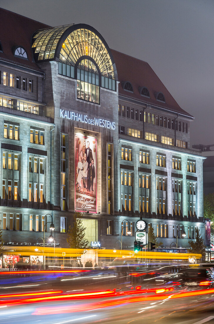 View of Kaufhaus des Westens and traffic at night, Wittenbergplatz, Berlin, Germany