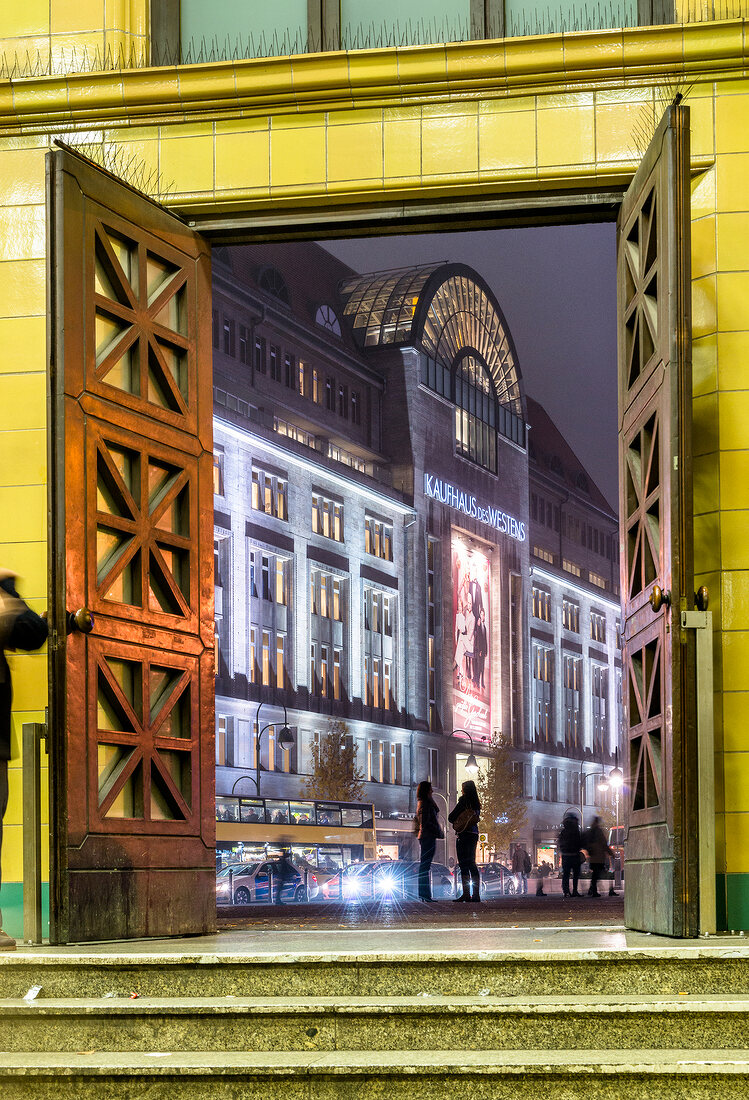 View of Kaufhaus des Westens and traffic at night, Wittenbergplatz, Berlin, Germany