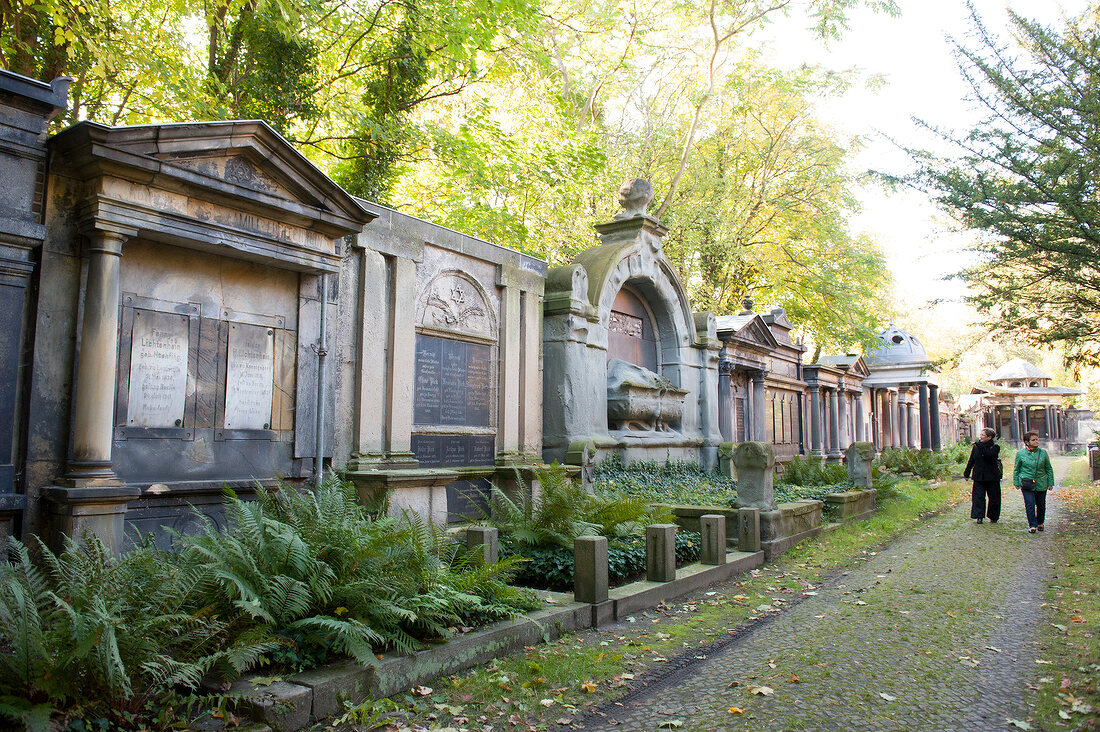 View of trees in Jewish cemetery at Weissensee, Berlin, Germany