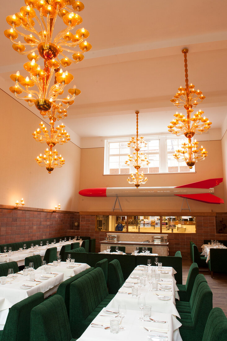 View of restaurant at Pauly Saal, former girl's school, Berlin, Germany