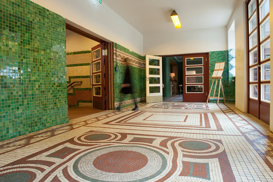 View of hall at Pauly Saal restaurant, former girl's school, Berlin, Germany