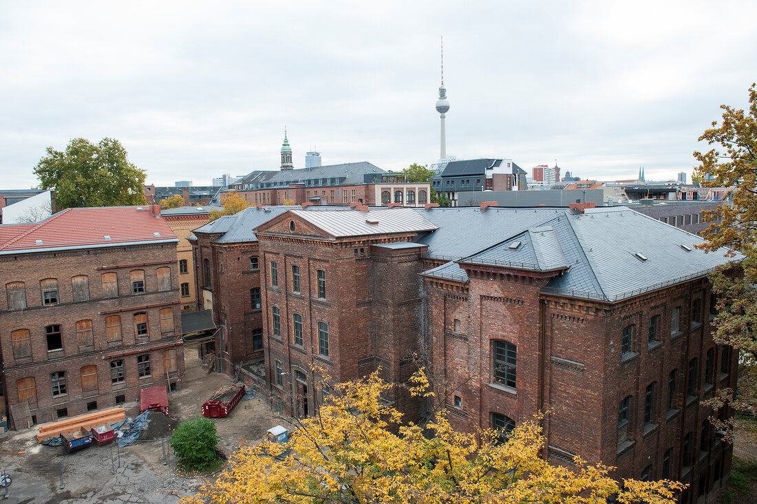 View of girl's school courtyard in Berlin, Germany, elevated view