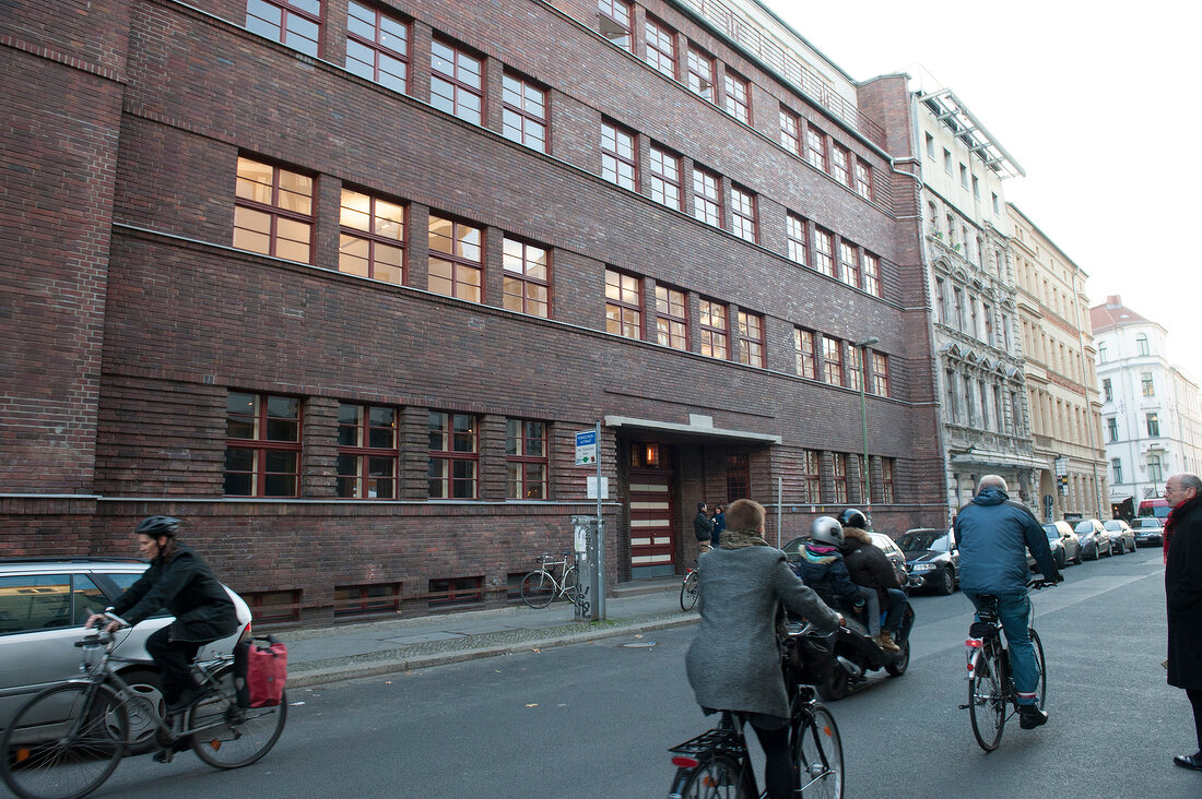 View of building and people on street in Berlin, Germany