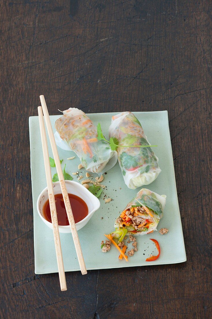 Spring rolls with minced meat, vegetables and glass noodles (Vietnam)