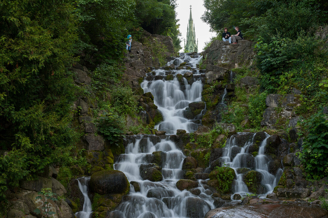 View of waterfall in Victoria Park at Kreuzberg, Berlin, Germany
