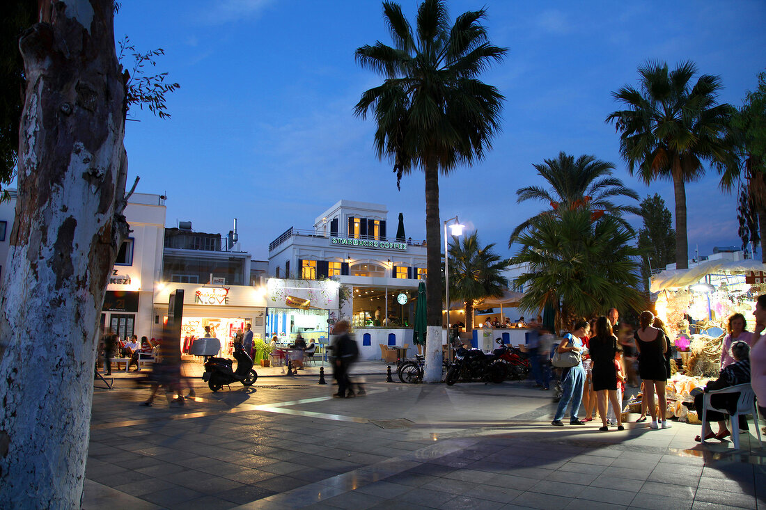People shopping at dusk in Bodrum peninsula, Turkey