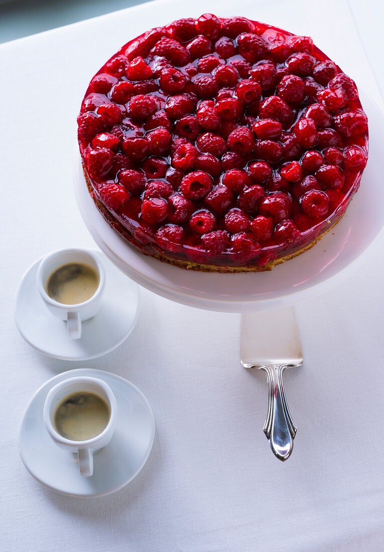 Close-up of raspberry cake on plate 
