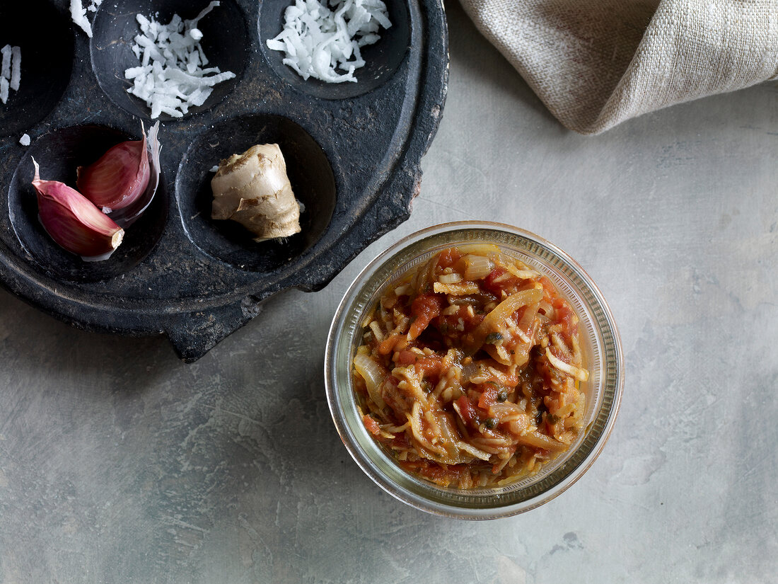 Marmelade, Tomatenchutney mit Kokos und grünem Pfeffer