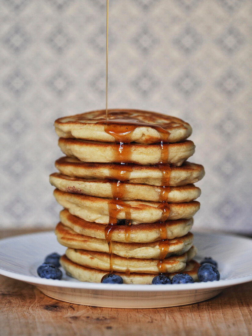 Pancakes stacked on plate