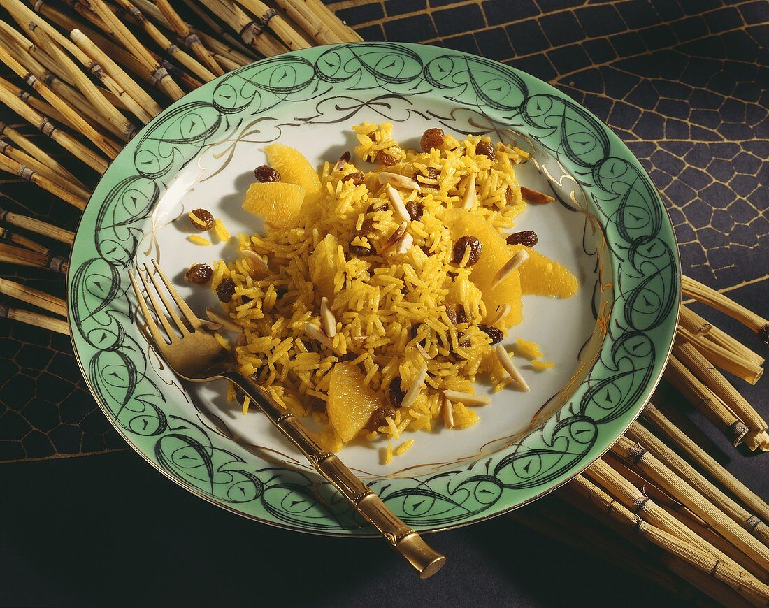 Curryreis mit Orangen; Rosinen & Mandeln