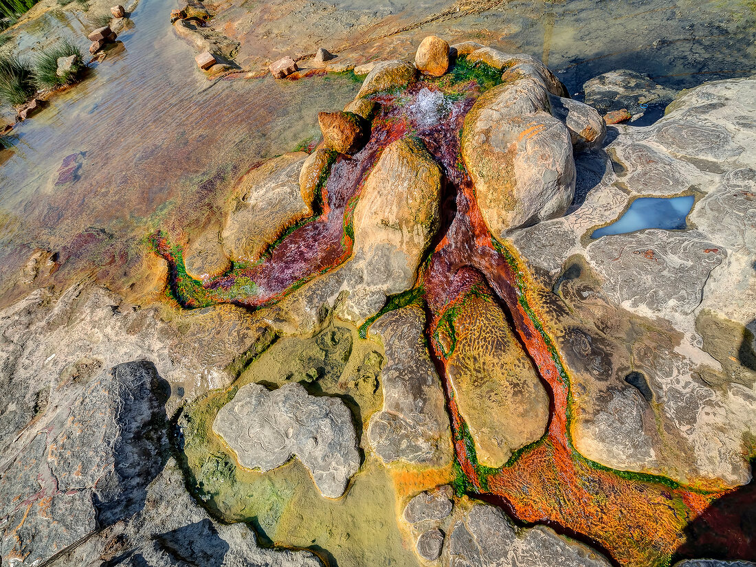 Close-up of hot springs stones with multi-colours, Karahayit, Aegean, Turkey
