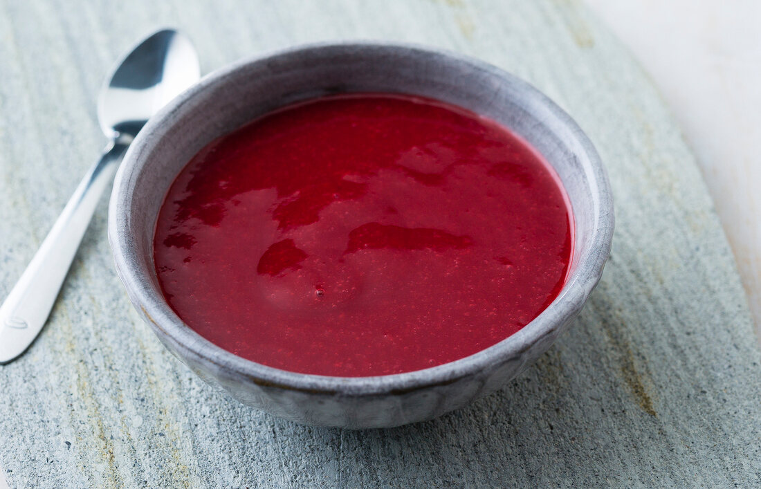 Raspberry sauce in bowl