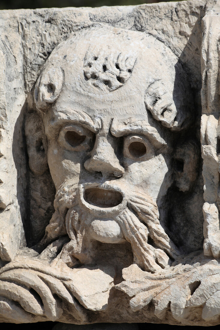 Close-up of ruins of Myra stone in Aegean, Turkey