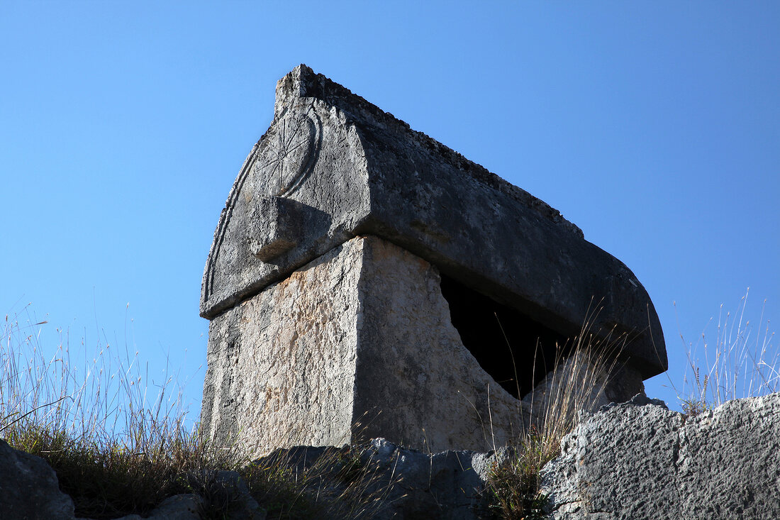 View of Sarcophagus in ancient Lycia, Aegean, Turkey