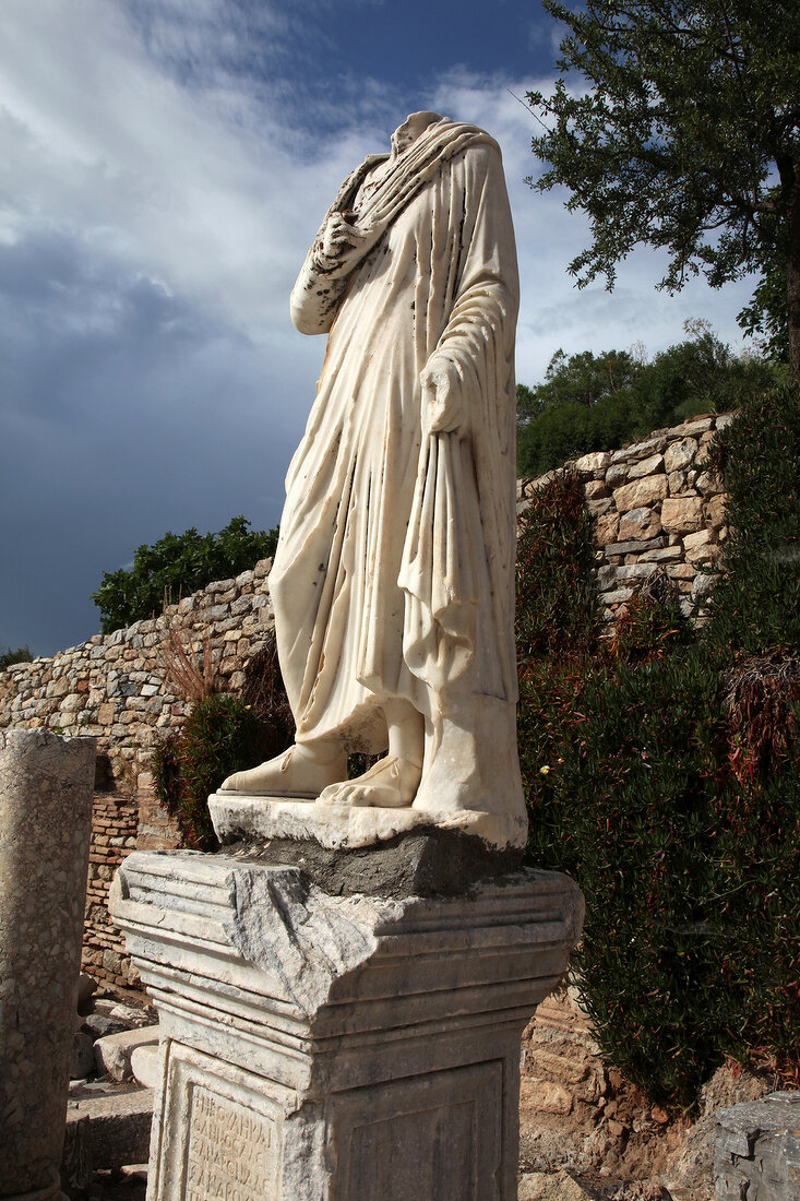 View of ruins statue in Ephesus, Aegean, Turkey
