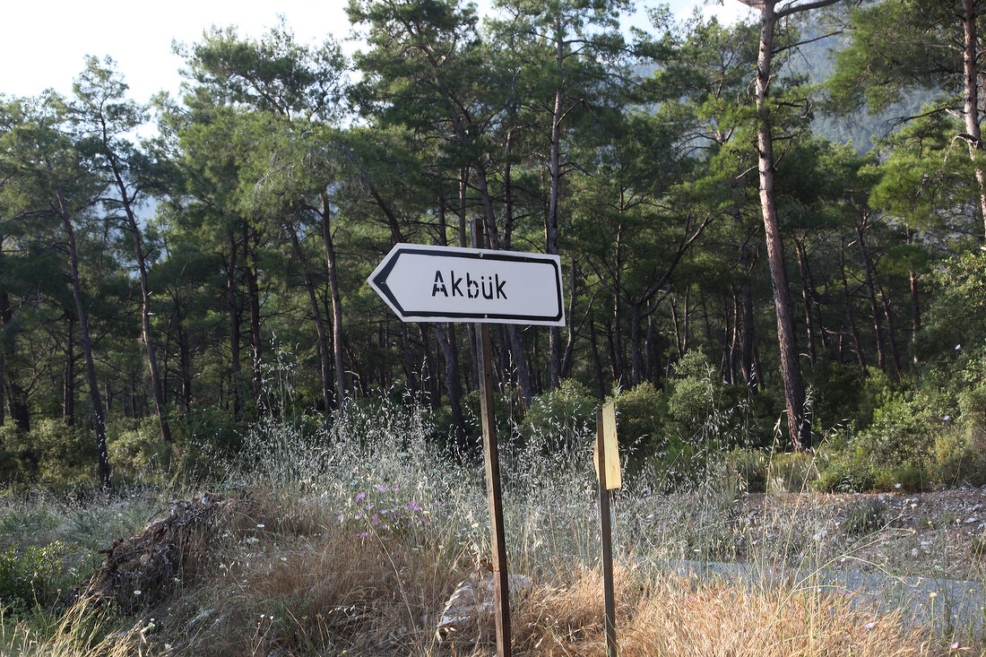 Türkei, Türkische Ägäis, Akbük, Strand, Schild