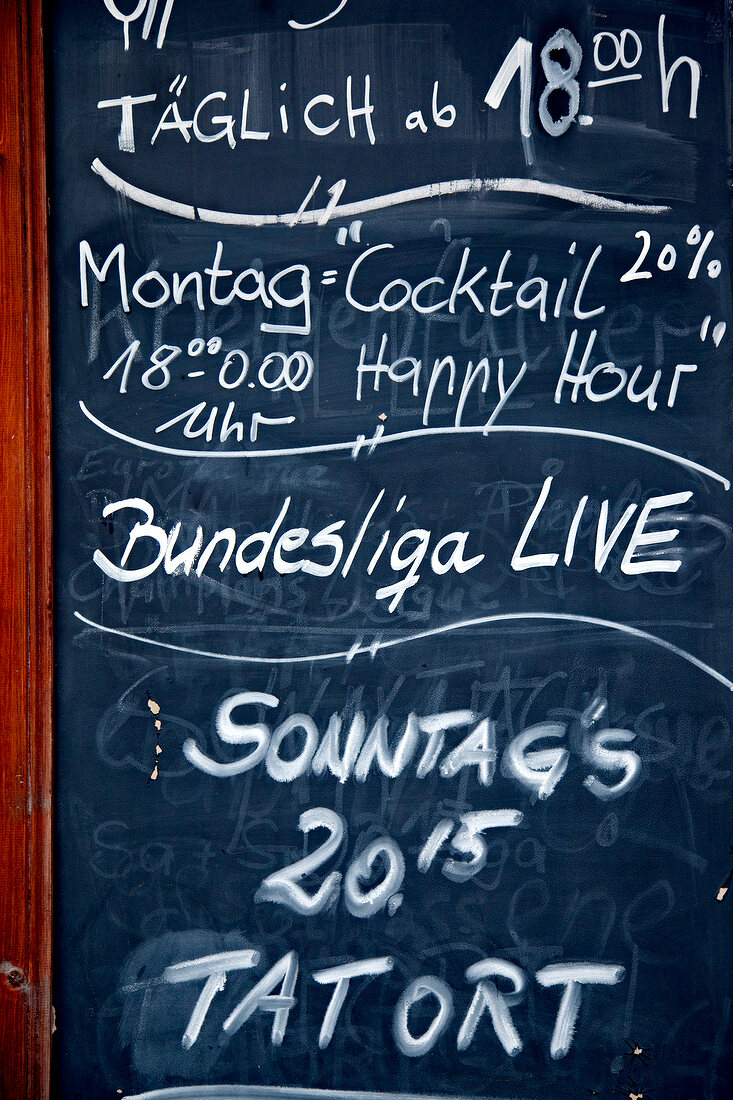 Close-up of pub's blackboard in Berlin