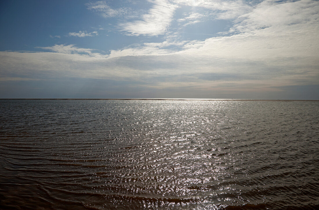 View of horizon on water and clouds in sky at Fano Beach, Denmark