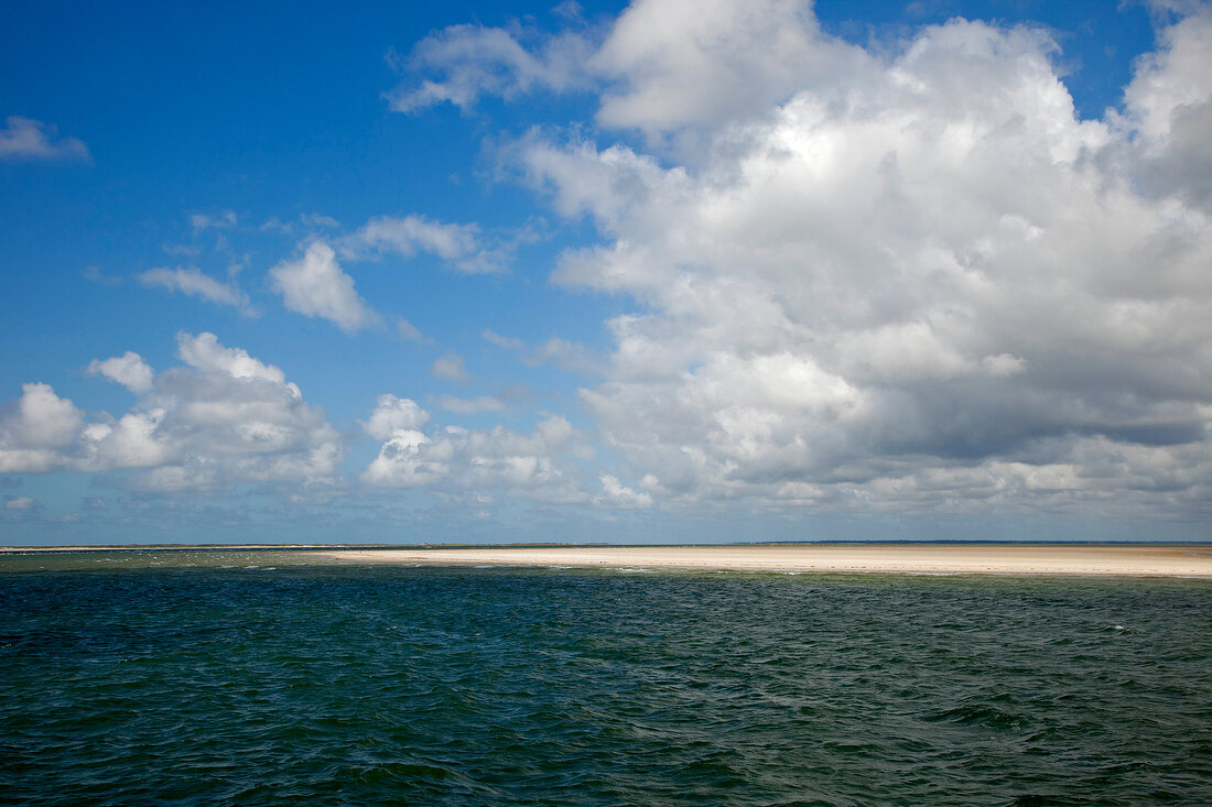 View of horizon on water and clouds at Fano Beach, Denmark