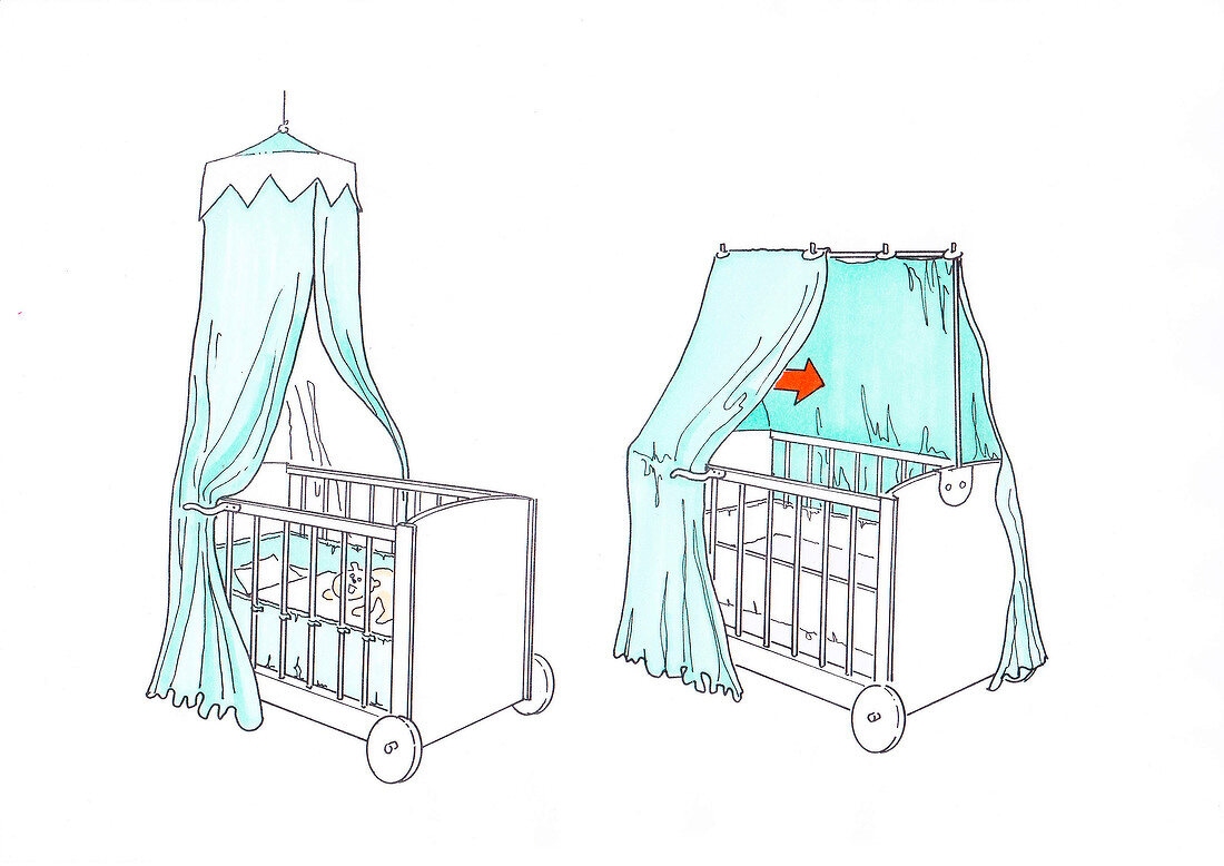 Illustration of two cribs with canopy