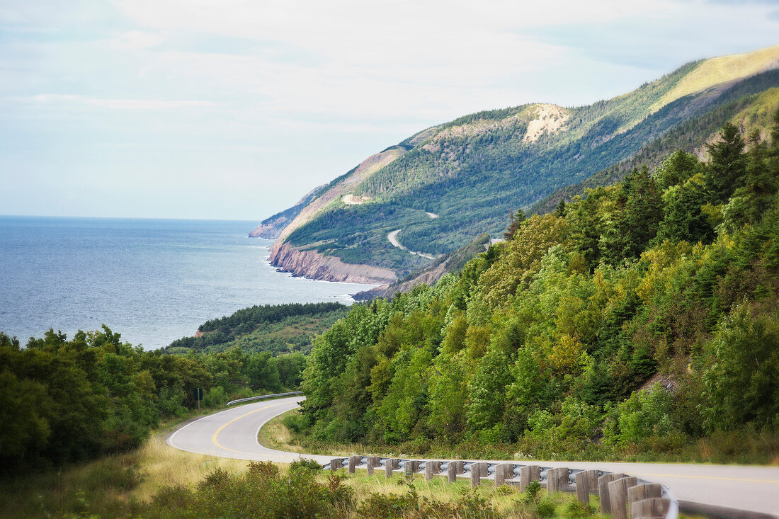 View of road passing through Coast of Cape Breton Island, Canada