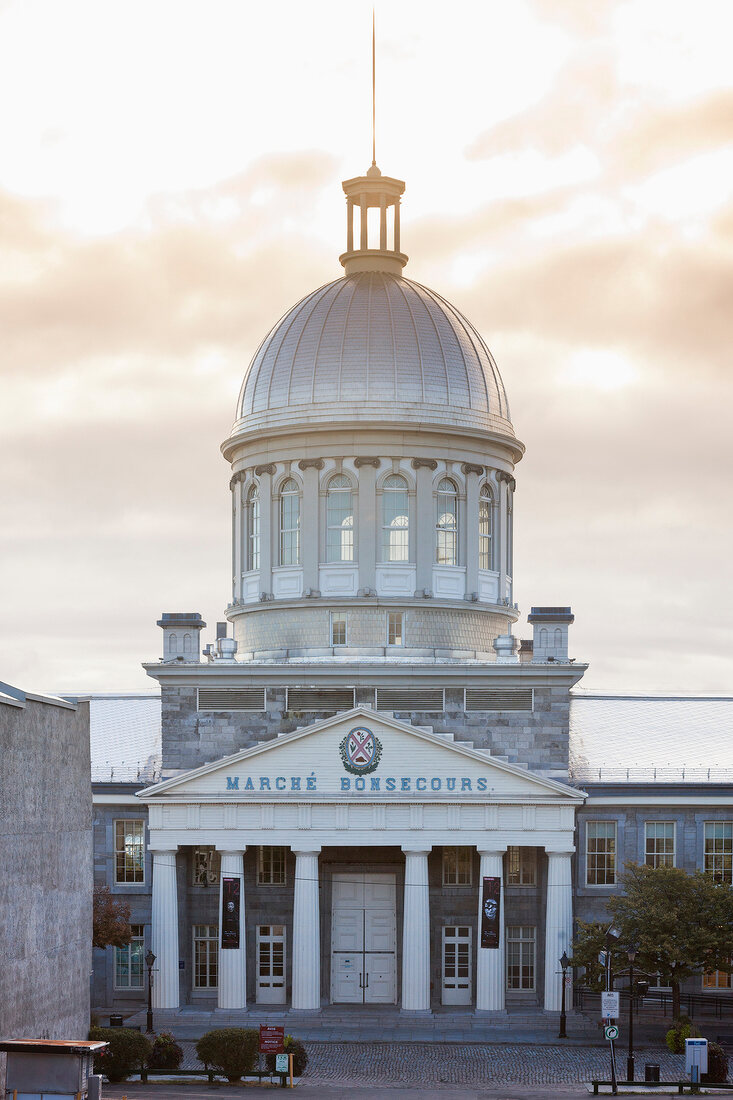 Facade of Bonsecours Market in evening, Montreal, Canada