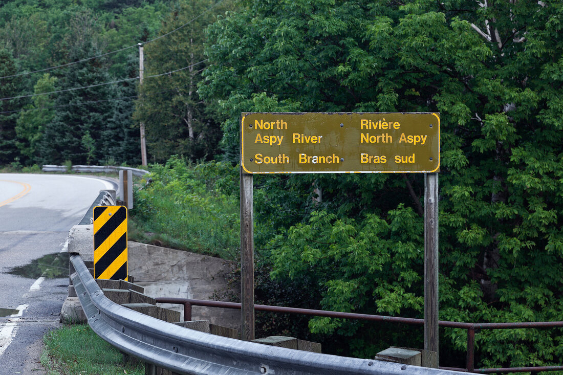 Signboard on the side of road on Cape Breton Highlands National Park, Canada