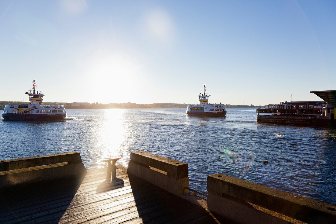 View of ferries on harbor at Halifax Regional Municipality, Nova Scotia, Canada