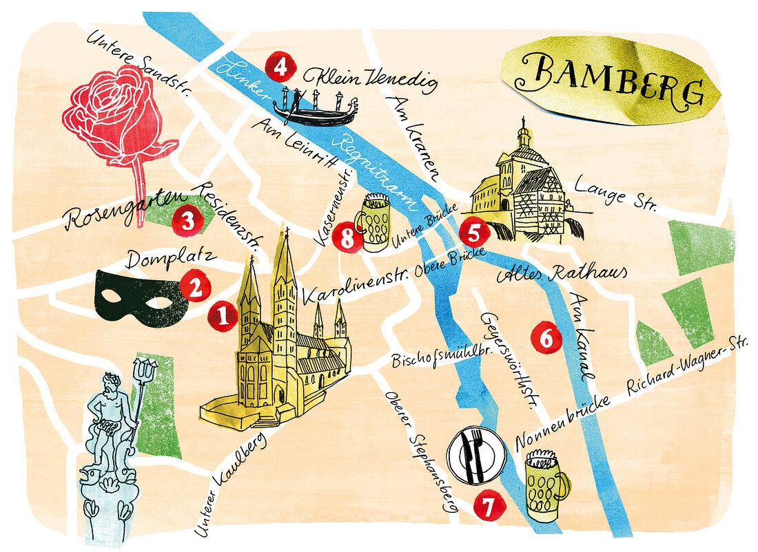 Bamberg, Karte, Stadtplan, City, Illustration