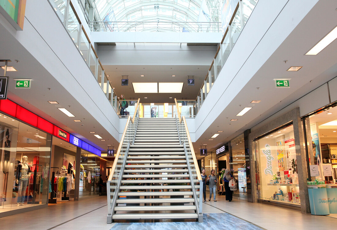 View of staircase in department store at shopping centre