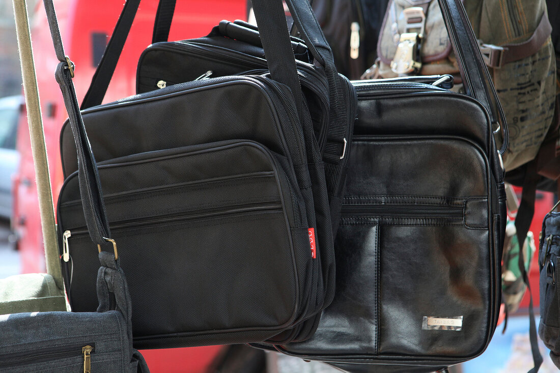 Close-up of various black bags