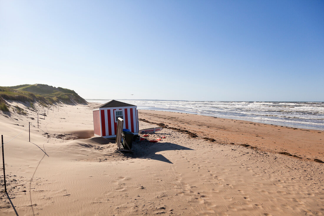 Hut on beach of Brackley-Dalvay, Prince Edward island National Park, Canada