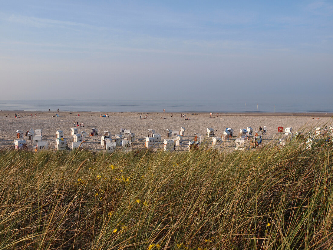 View of beach at Spiekeroog, Lower Saxony, Germany