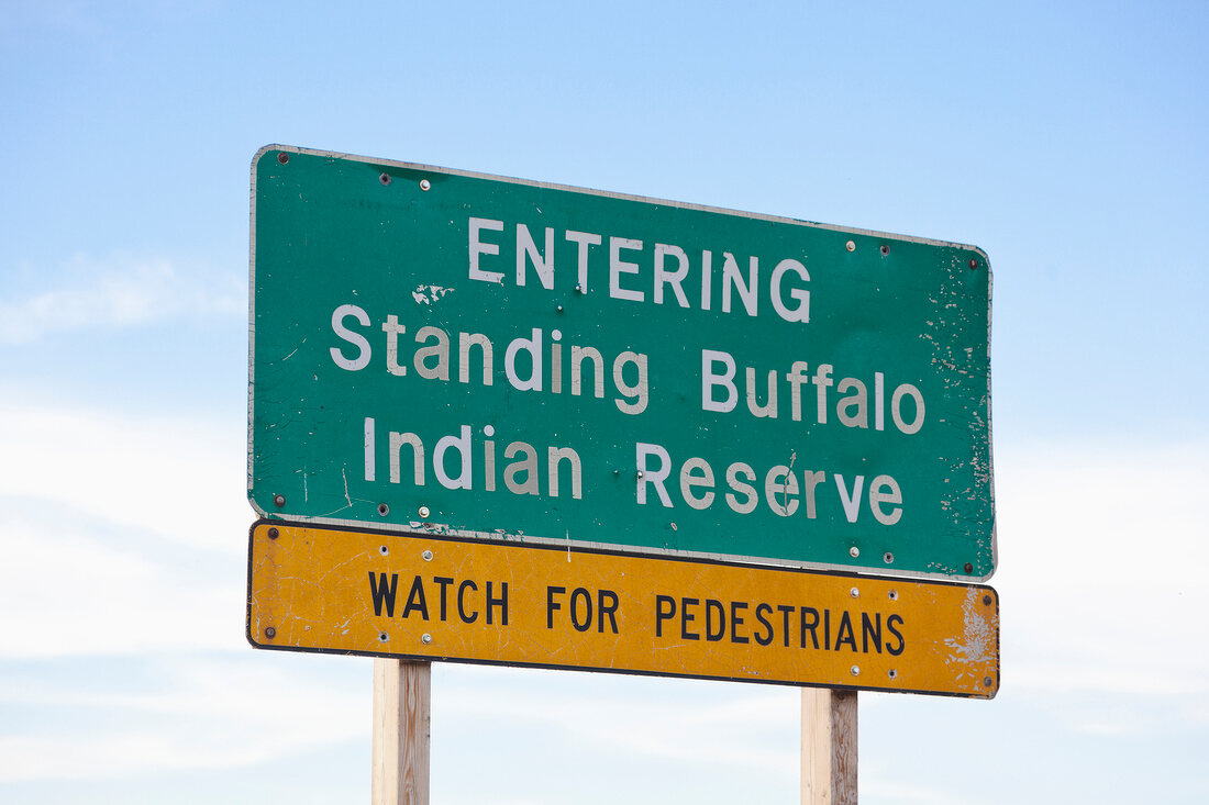 Sign board of Indian Reserve at Echo Lake, Saskatchewan, Canada