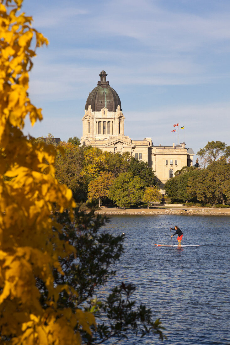 View of Legislative Assembly and  Wascana Lake in Regina, Saskatchewan, Canada