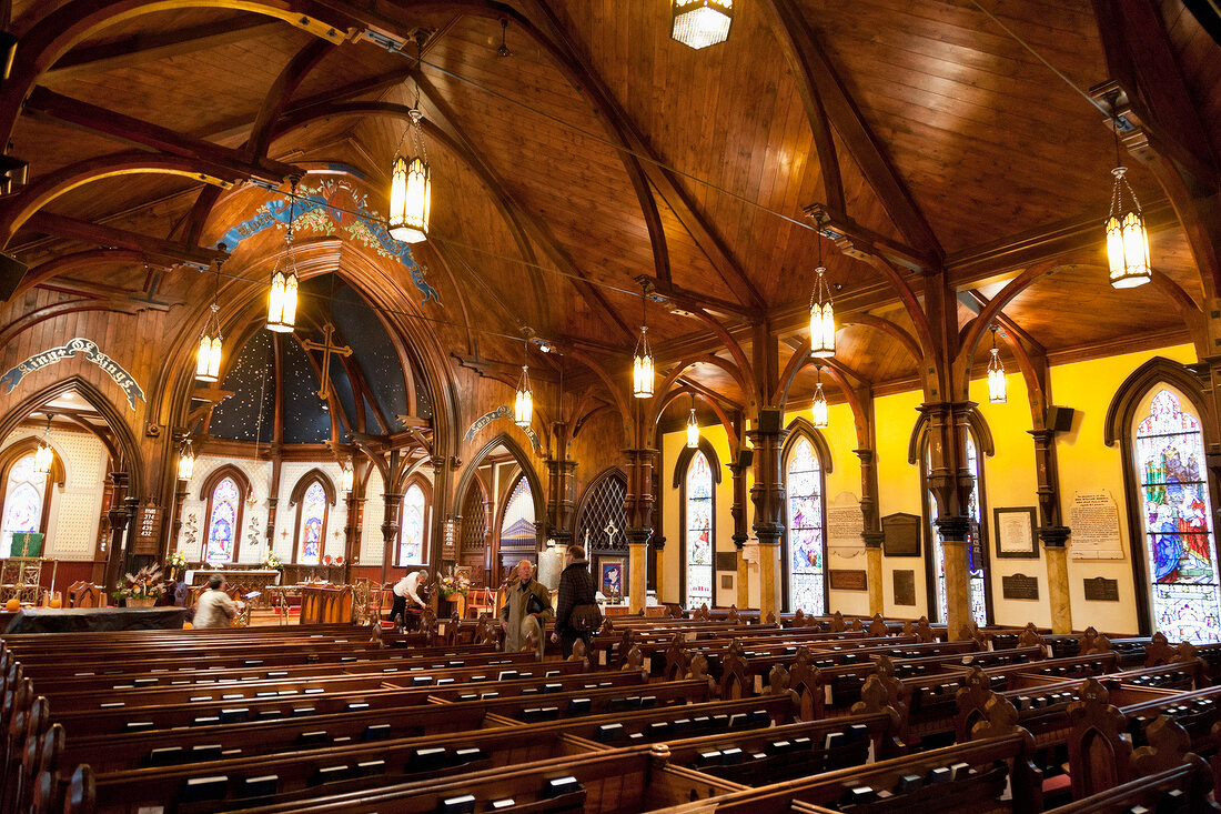 Interior of St. John's Anglican church in Lunenburg, Nova Scotia, Canada