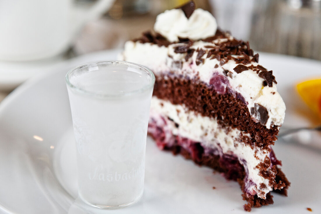 Close-up of piece of black forest cake in restaurant Lunenburg, Nova Scotia, Canada