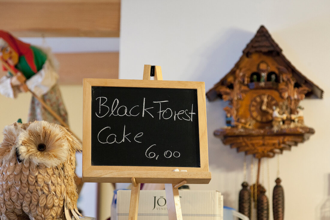 Signboard of Black Forest Cake in restaurant, Lunenburg, Nova Scotia, Canada