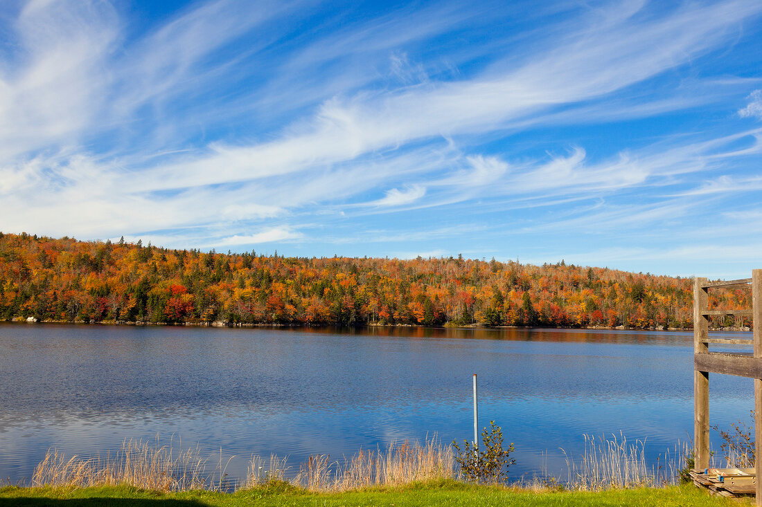 View of White Lake and autumn forest at the Prospect, Nova Scotia, Canada