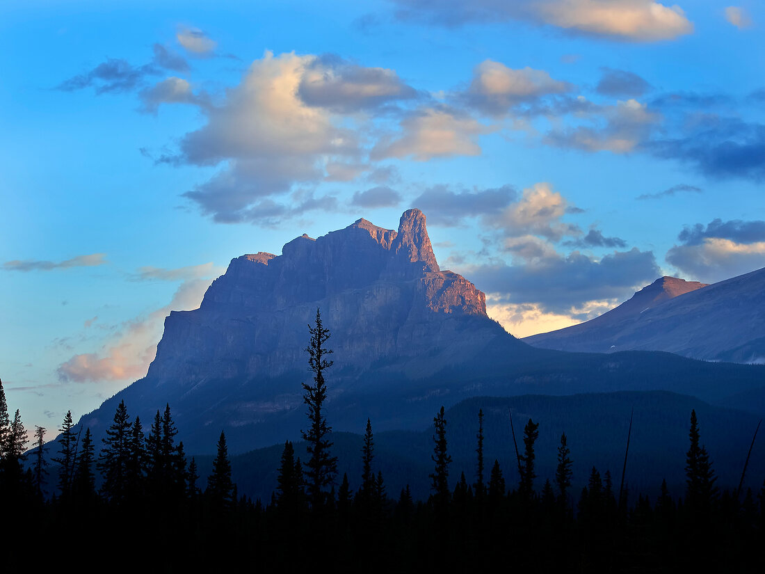 View of Castle Mountain and sky in Banff National Park, Alberta, Canada