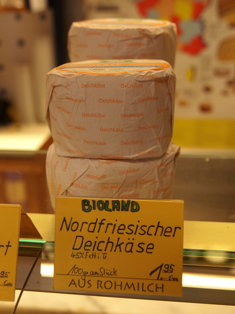 Cheese specialties with price label in Spiekeroog, Lower Saxony