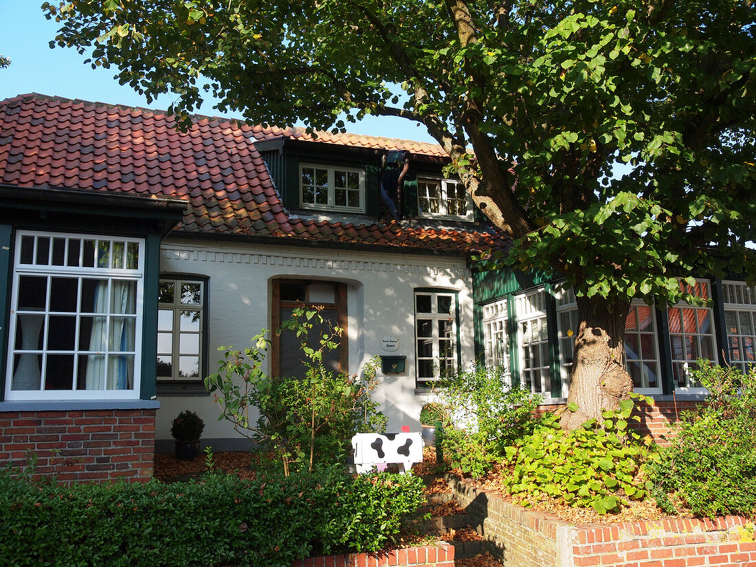 View of house in Spiekeroog, Lower Saxony, Germany