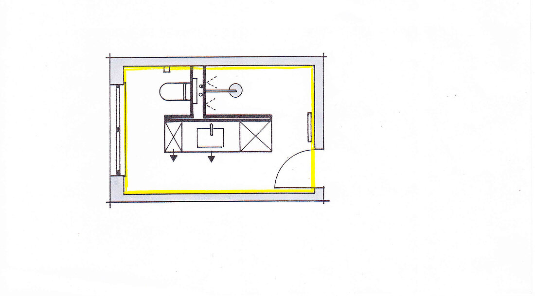 Abbildung, Zeichnung, Badezimmer, Grundriss, von oben
