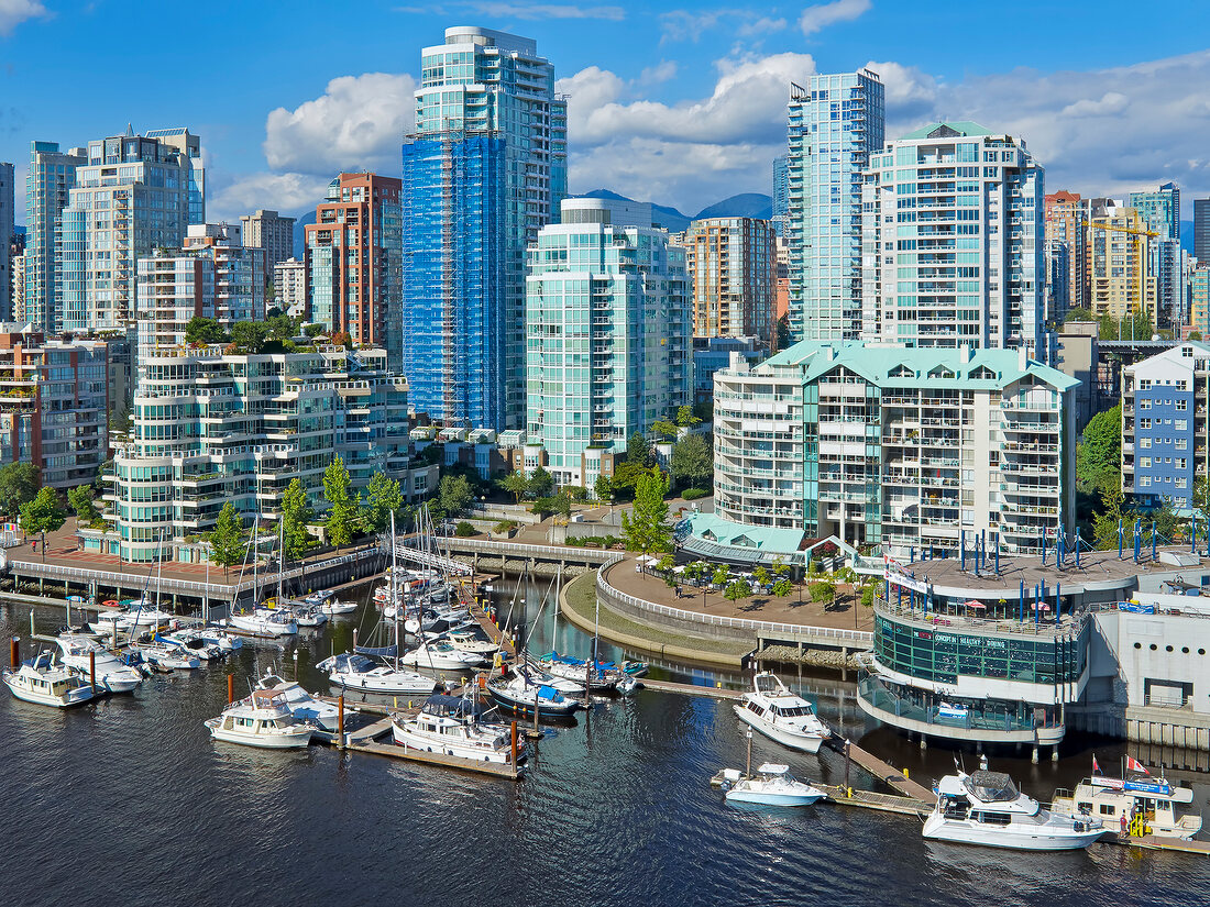 View of cityscape from Granville street bridge, Vancouver, British Columbia, Canada