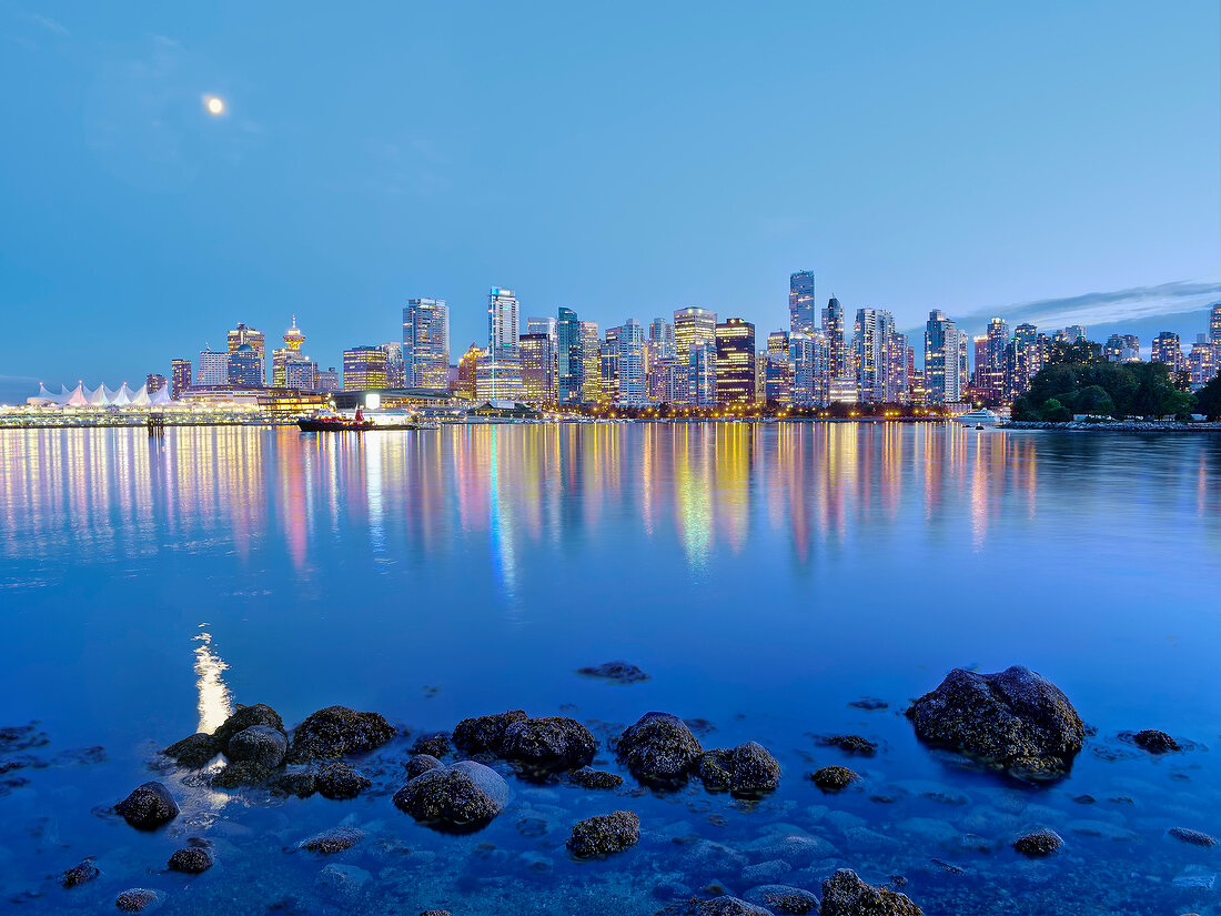 View of skyline from Stanley Park in Vancouver, British Columbia, Canada
