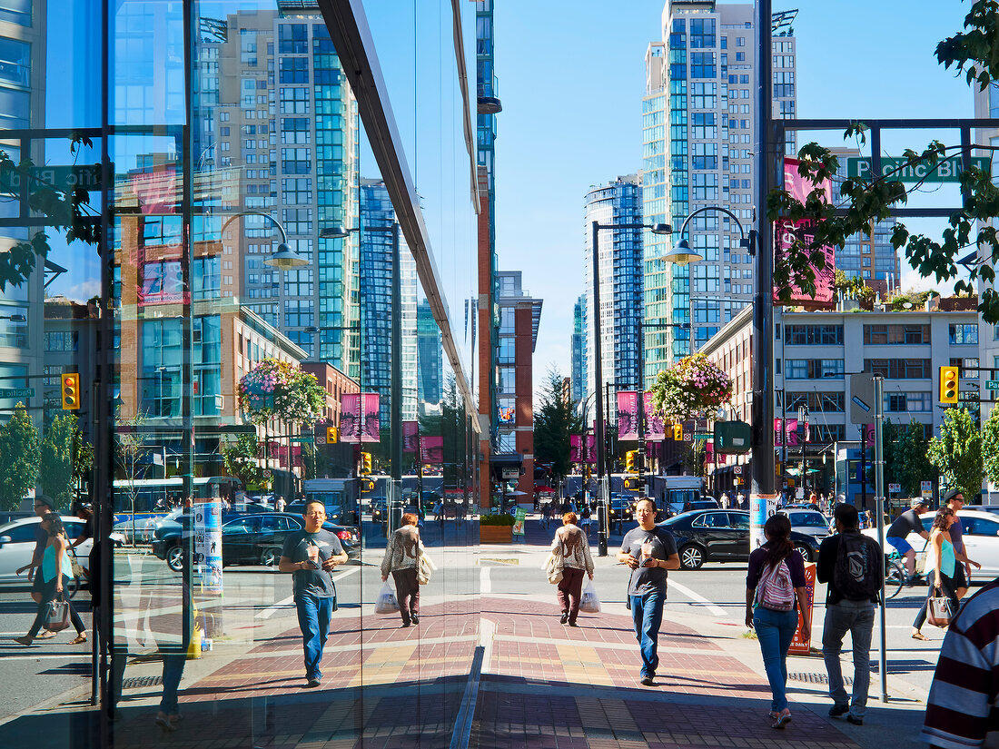 People walking in front of building, Yaletown, Vancouver, British Columbia, Canada