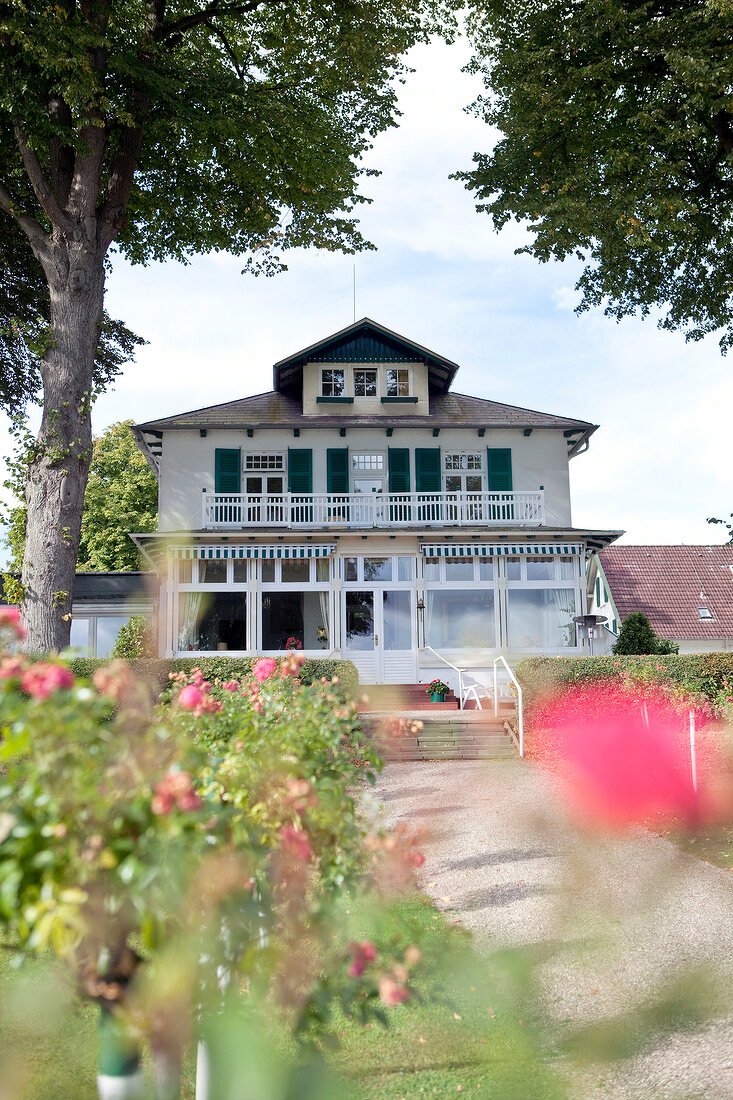 View of facade of Trinkkurhalle in Sierksdorf, Schleswig Holstein, Germany