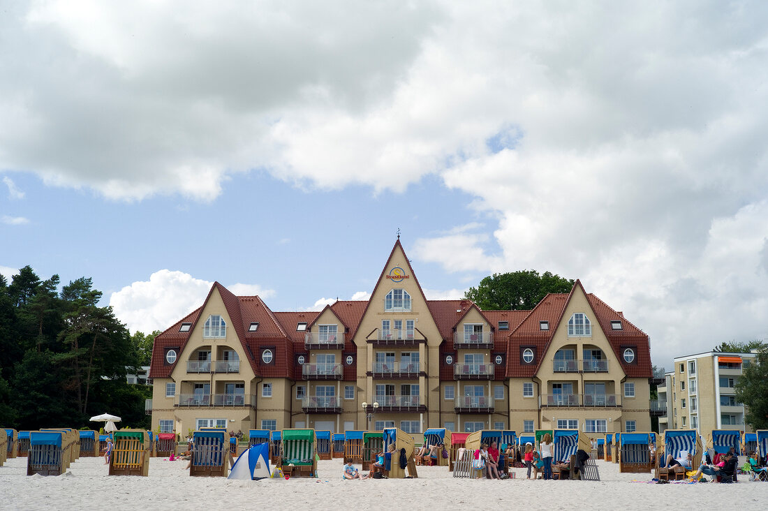 Front view of Nobles Strand hotel, Groemitz beach, Schleswig Holstein, Germany