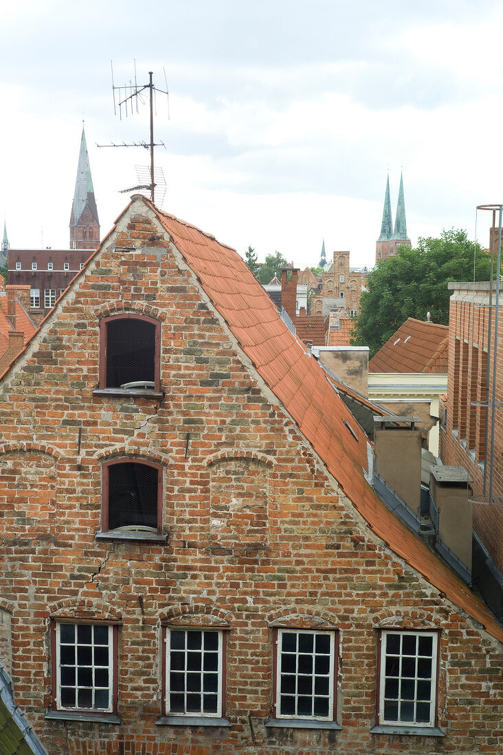 Roof top of brick building near Aegidien Church, Lubeck, Schleswig Holstein, Germany